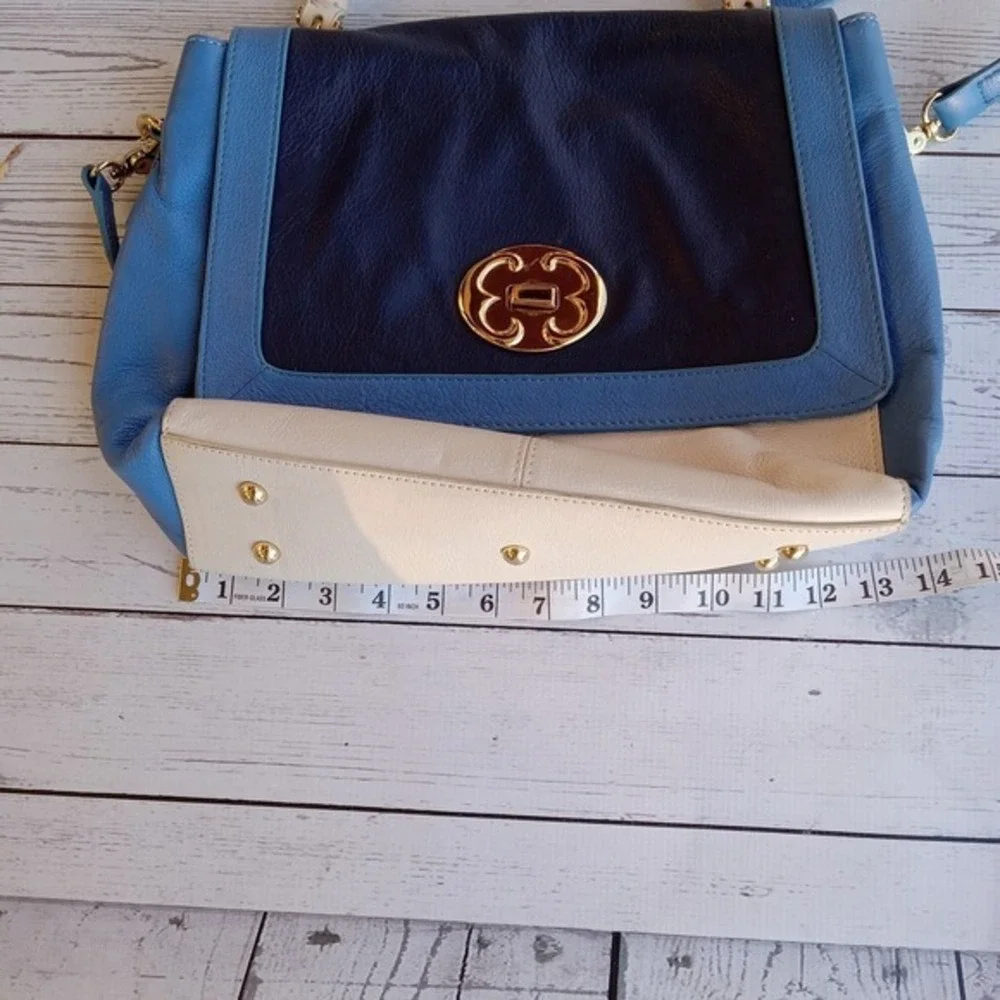 Emma Fox‎ Leather Satchel Shoulder Bag Colorblock Fox Logo Luxury Chic Crossbody